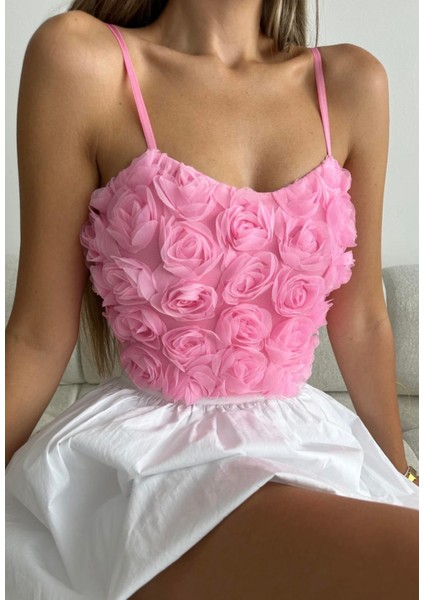 Gılla's Queen Kadın Pembe Çiçek Kabartmalı Crop Büstiyer