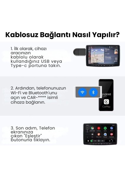 Carplay Dönüştürücü 2in1 USB Mini Kablosuz Carplay Ios Android Uyumlu USB ve Type-C indirimleri
