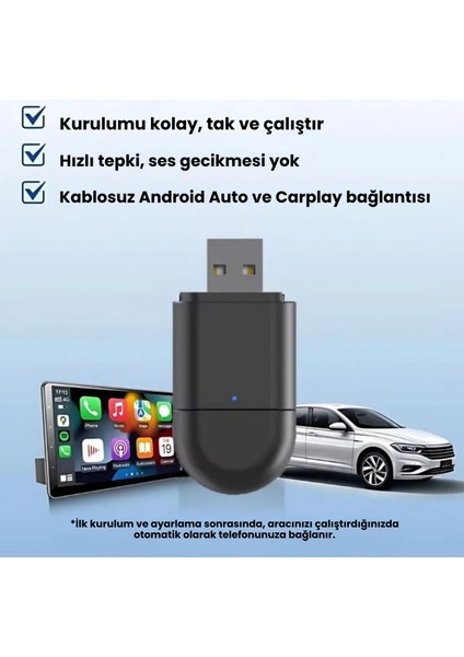 Carplay Dönüştürücü 2in1 USB Mini Kablosuz Carplay Ios Android Uyumlu USB ve Type-C modelleri