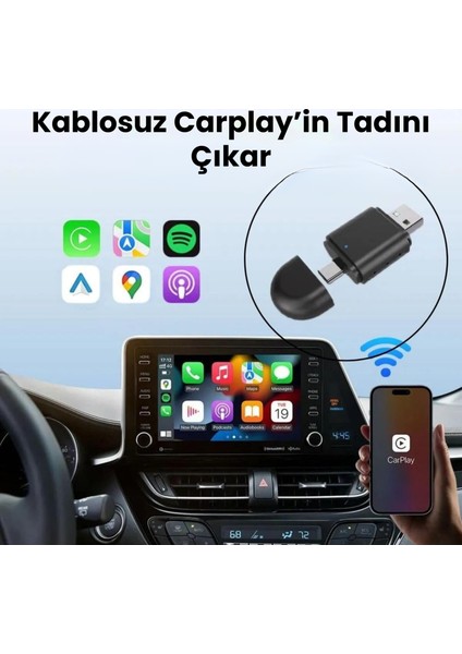 Carplay Dönüştürücü 2in1 USB Mini Kablosuz Carplay Ios Android Uyumlu USB ve Type-C fiyatları