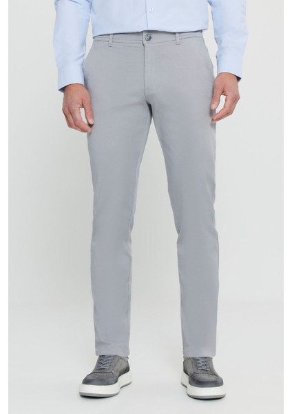 Erkek Gri Slim Fit Dar Kesim Yan Cep Pamuklu Esnek Chino Pantolon
