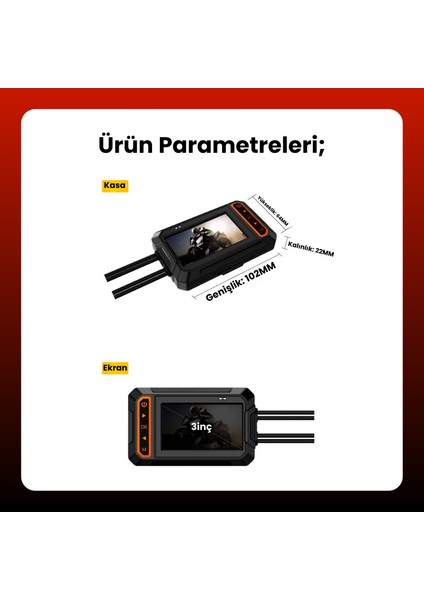 Motorsiklet Kamerası Gps ve Monitörlü Panoramik 170 Derece Ön+Arka Görüş Kamerası Wifi Hd indirimleri