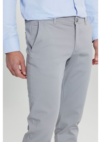 Erkek Gri Slim Fit Dar Kesim Yan Cep Pamuklu Esnek Chino Pantolon fırsatları