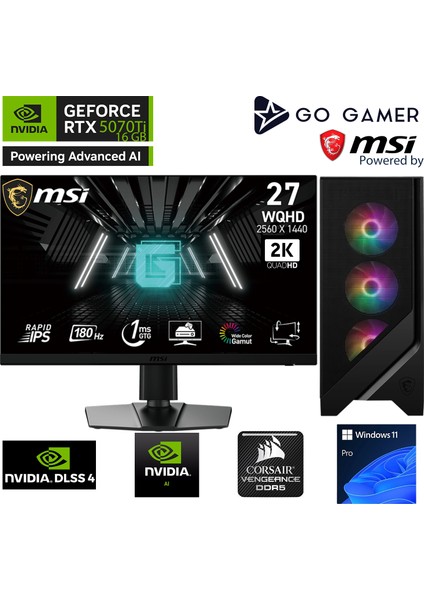 U91D Intel Core Ultra 7 265KF / 32GB Ddr5 6000MHZ / 2tb Nvme SSD 6000-5000MB-SN Gen4 / RTX5070TI 16GB / 240MM Sıvı Soğutma / Msı 27" 2k 180Hz / Windows 11 Pro Masaüstü Bilgisayar