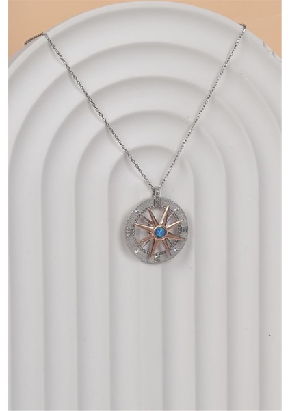 925 Ayar Gümüş Döner Gövdeli Pusula Kadın Kolye