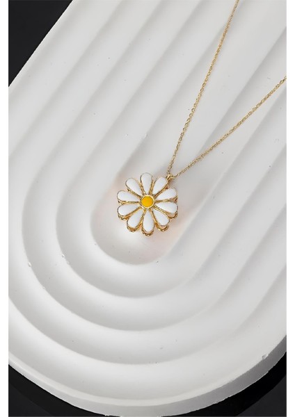 Altın Kaplama Hareketli Papatya Gümüş Kadın Kolyesi