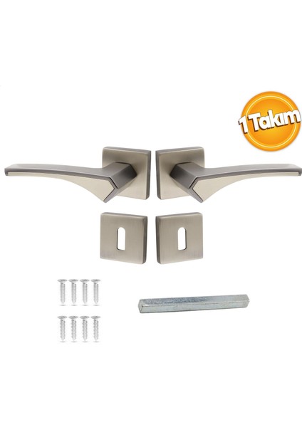(1 Takım) Kare Rozetli Oda Kapı Kolu Sağa ve Sola Uygun Saten fiyatları