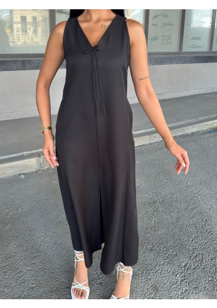 V Yaka Spagetti Ip Detaylı Yırtmaçlı Uzun Elbise 50324 modelleri