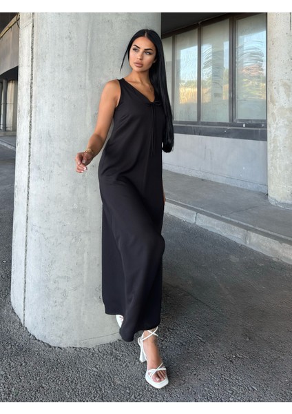 V Yaka Spagetti Ip Detaylı Yırtmaçlı Uzun Elbise 50324 indirimleri