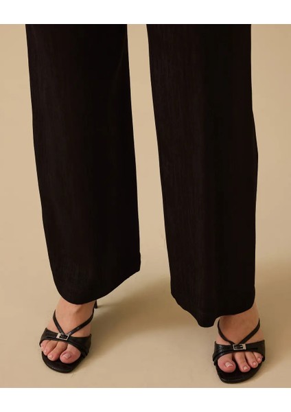 Büyük Beden Parlak Dokulu Geniş Paça Pantolon Gala-Xi fırsatları