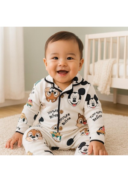 Mickey Önden Düğmeli Mevsimlik 2 Parça Pjama Takımı