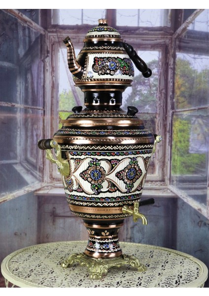 Yeni Model Dövme Işlemeli Kalın Kömürlü Bakır Semaver 4 Lt fiyatları