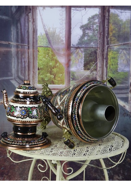 Yeni Model Dövme Işlemeli Kalın Kömürlü Bakır Semaver 4 Lt modelleri