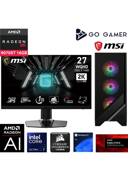 U102D Intel Core Ultra 7 265KF / 64GB Ddr5 6000MHZ / 2tb Nvme SSD 6000-5000MB-SN Gen4 / Rx 9070 Xt 16GB / 240MM Sıvı Soğutma / Msı 27" 2k 180Hz / Windows 11 Pro Masaüstü Bilgisayar