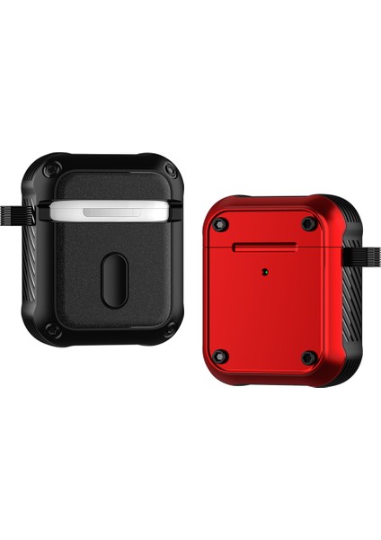 Apple Airpods Için Şarj KUTULU(2016)/(2019)/KABLOSUZ Şarj Kutulu AIRPODS(2019)ÇIFT Renkli Pc+Tpu Kulaklık Kutusu Karabinalı Düşmeyi Önleyici Kapak-Kırmızı (Yurt Dışından)