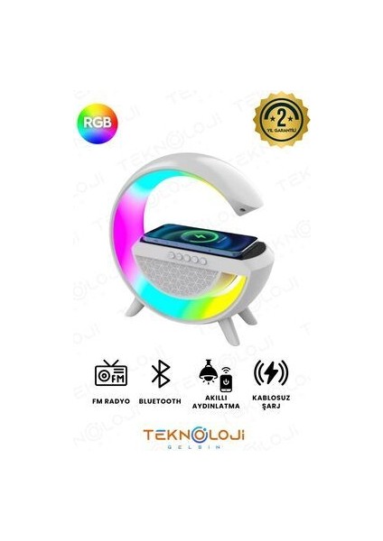 Akıllı Gece Lambası Bluetooth Hoparlör Kablosuz Şarjlı Beyaz Masa Lambası