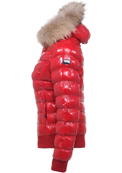 Kadın Kısa Çıkarılabilir Kürk Kapşonlu Dolgulu Su Itici Şişme Mont 8637