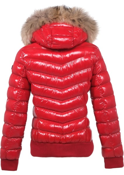 Kadın Kısa Çıkarılabilir Kürk Kapşonlu Dolgulu Su Itici Şişme Mont 8637