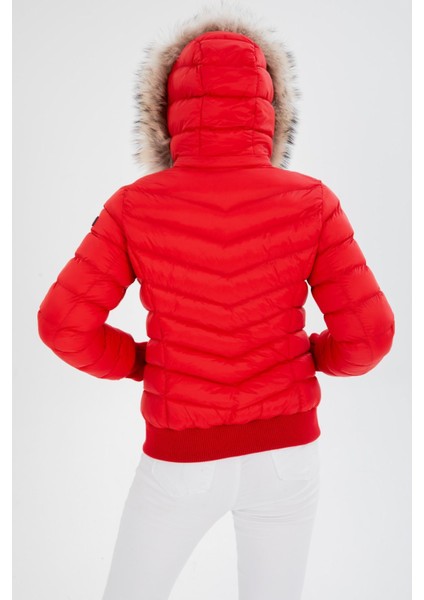 Kadın Kısa Çıkarılabilir Kürk Kapşonlu Dolgulu Su Itici Şişme Mont 8637 modelleri