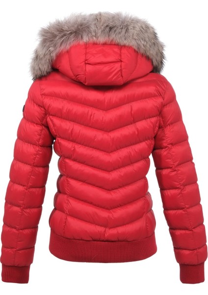 Kadın Kısa Çıkarılabilir Kürk Kapşonlu Dolgulu Su Itici Şişme Mont 8637