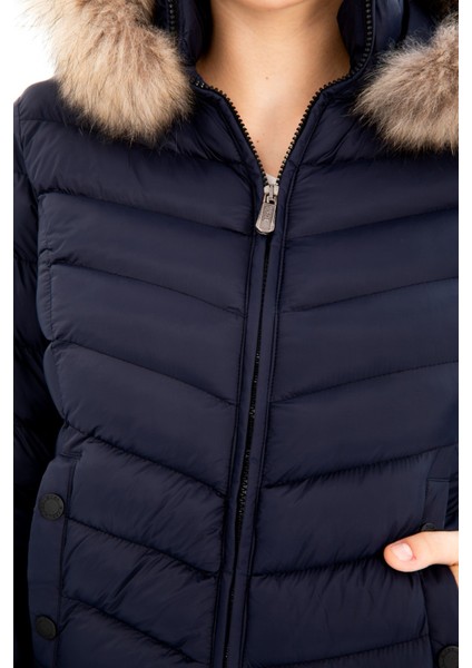 KADIN KISA ÇIKARILABİLİR KÜRK KAPŞONLU DOLGULU SU İTİCİ ŞİŞME MONT 8637