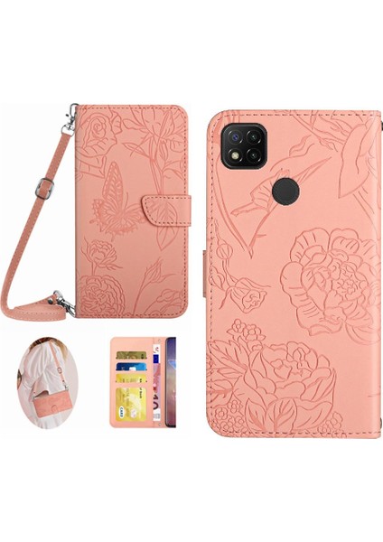 Xiaomi Redmi 9c Telefon Kılıfı Için Kelebekler ve Çiçekler Kart ve Pu ile (Yurt Dışından)