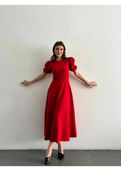 Karpuz Kollu Midi Boy Elbise modelleri