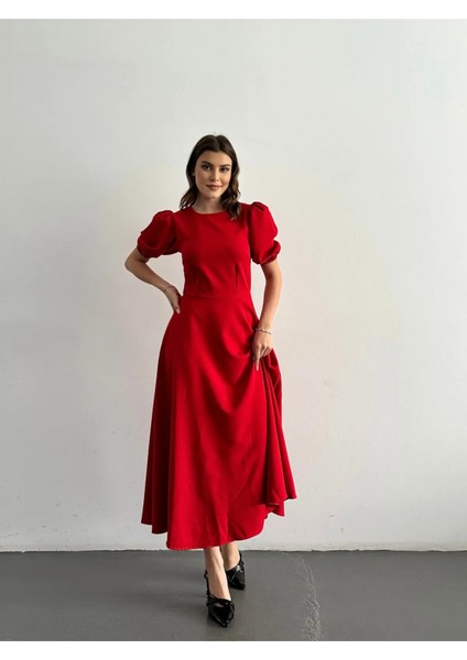 Karpuz Kollu Midi Boy Elbise fırsatları