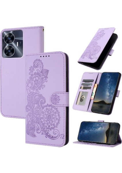 Kart Yuvası Standı Pu Deri Manyetik Kapatma ile Realme C55 Için Flip Case (Yurt Dışından)