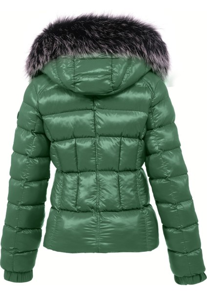 Kadın Kısa Çıkarılabilir Kürk Kapşonlu Dolgulu Şişme Mont 8347