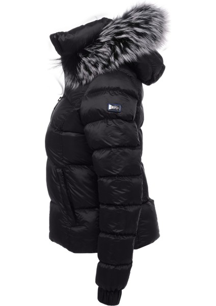 Kadın Kısa Çıkarılabilir Kürk Kapşonlu Dolgulu Şişme Mont 8347