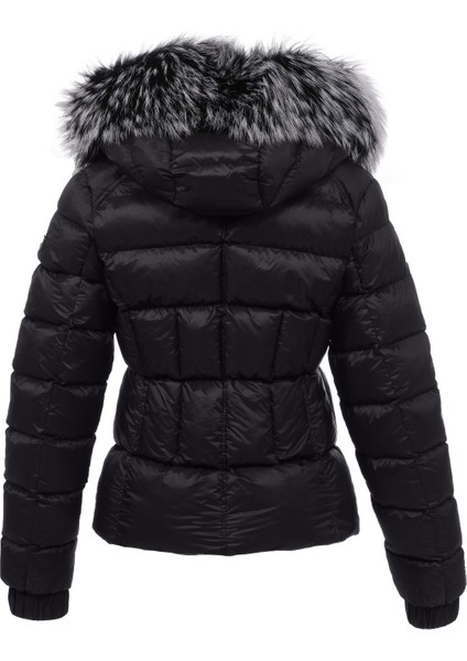 Kadın Kısa Çıkarılabilir Kürk Kapşonlu Dolgulu Şişme Mont 8347