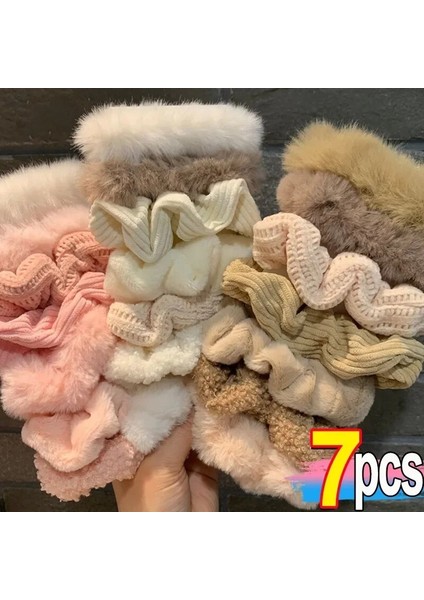 Adet/takım Tüylü Kadife Saç Scrunchies Kış Kumaş Saç Bandı Kızlar Için At Kuyruğu Tutucu Lastik Bantlar Saç Kravat Saç Aksesuarları (Yurt Dışından)