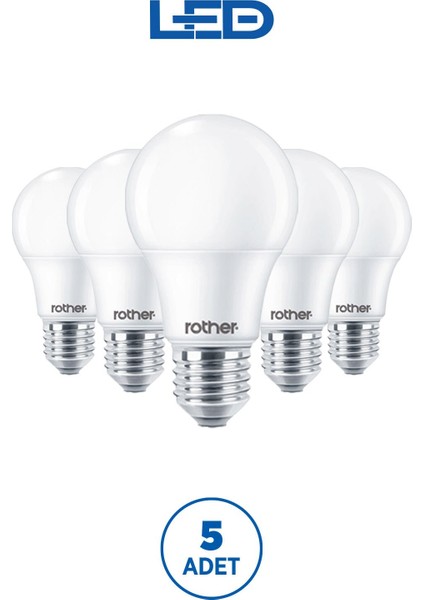 RTL01123-5 Rother A60 LED Ampul 9W E27 810 Lümen 3000K Sarı Işık Enerji Tasarruflu Ampul 5 Adet