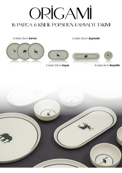Origami 16 Parça 6 Kişilik Porselen Kahvaltı Takımı