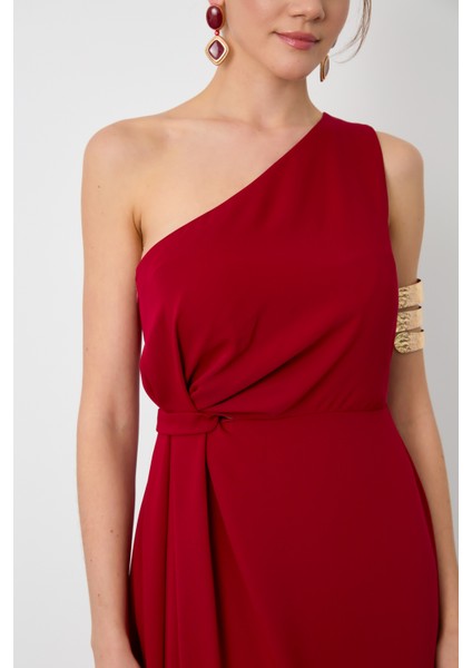 Kadın Bordo Tek Omuz Midi Elbise fırsatları
