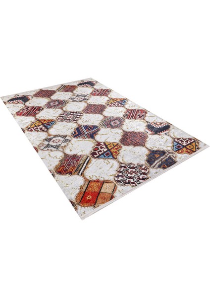 Montreal Bej Patchwork Etnik Modern Desenli Makinada Yıkanabilir Hav Toz Vermez Leke Tutmayan Kaymaz Taban Dijital Makine Baskı Salon Yolluk Mutfak Halı fiyatları
