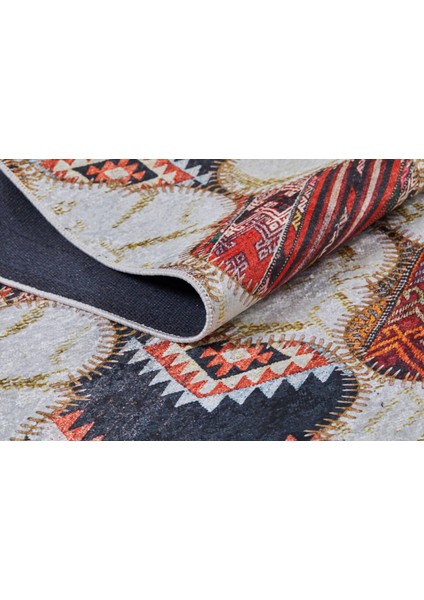 Montreal Bej Patchwork Etnik Modern Desenli Makinada Yıkanabilir Hav Toz Vermez Leke Tutmayan Kaymaz Taban Dijital Makine Baskı Salon Yolluk Mutfak Halı indirimleri