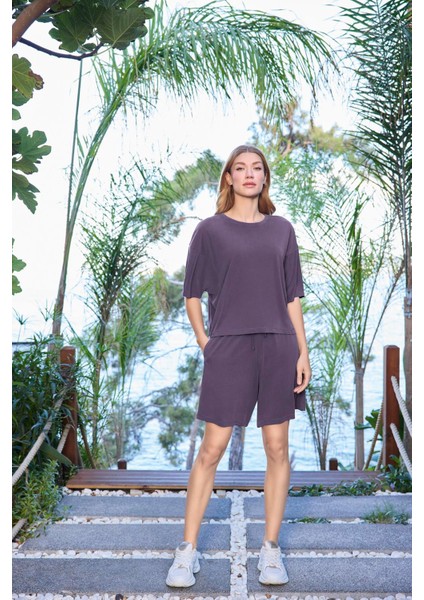 Kadın Kısa Kollu Bisiklet Yaka Alt Üst Takım 25080