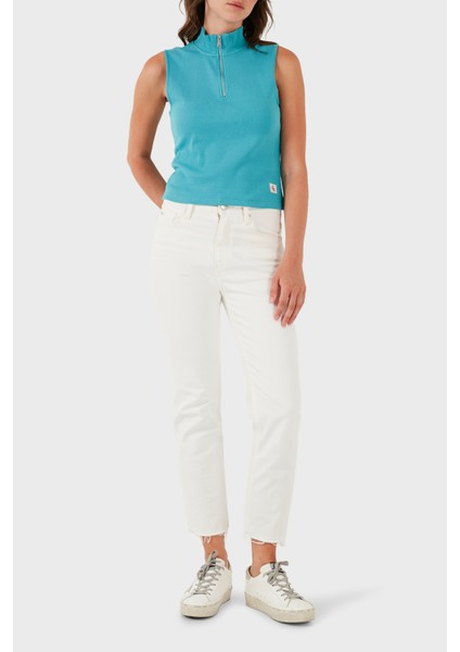 Pamuklu Slim Fit Fermuarlı Dik Yaka Logolu Top LV047C909GXEG Bayan Top LV047C909G Xeg fiyatları