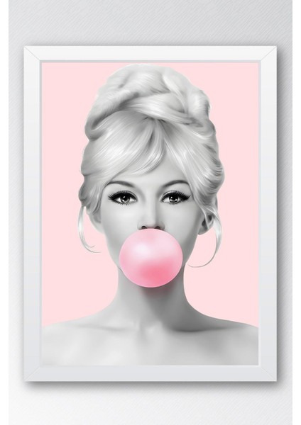 Brigitte Bardot Pembe Sakız Balonu Çerçeveli Tablo - Pop Art Poster Tablo