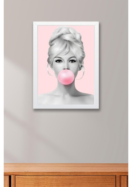 Brigitte Bardot Pembe Sakız Balonu Çerçeveli Tablo - Pop Art Poster Tablo fiyatları