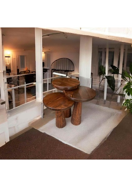 Kestane Renk Masif Ahşap Mantar Sehpa 3’lü Set – Doğal Zigon Fiskos Takımı fiyatları