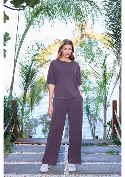 Kadın Kısa Kollu Bisiklet Yaka Alt Üst Takım 25081