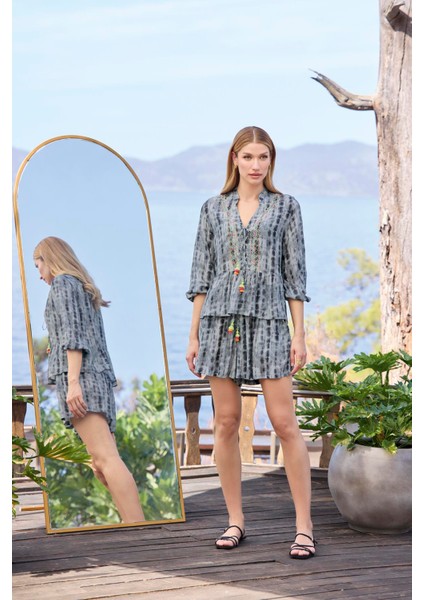 Kadın Desenli Truvakar Kollu V Yaka Alt Üst Takım 25044 fiyatları