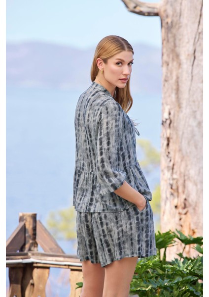 Kadın Desenli Truvakar Kollu V Yaka Alt Üst Takım 25044 indirimleri