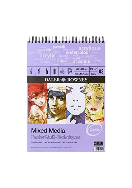 Rowney Optima Spiral Blok, Hafif Yapılandırılmış, 250 G/m², A3, 30 Beyaz Yaprak, Profesyonel Sanatçılar ve Öğrenciler Için Ideal modelleri