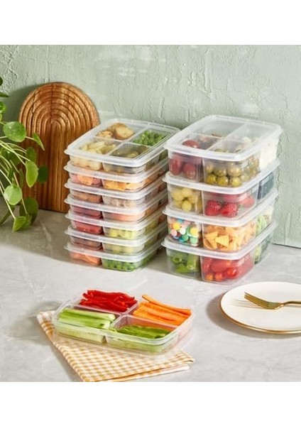 1 Adet 4 Bölmeli Öğünlük Et ve Sebze Saklama Kabı - Dondurulmuş Bakliyat Buzluk Buzdolabı Kutusu Large (Beyaz) fiyatları