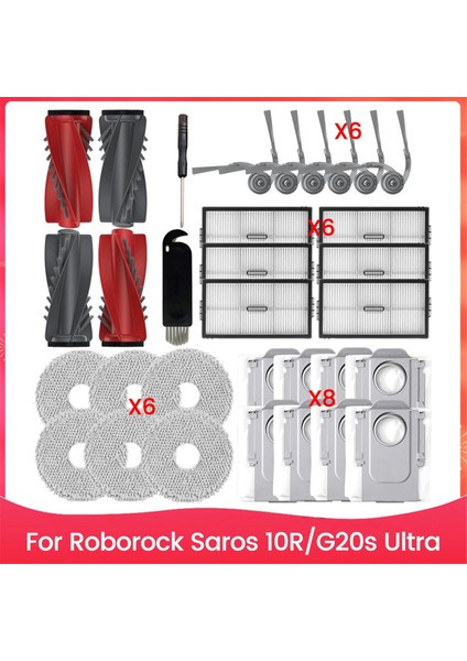 Roborock Saros 10R, G20S Ultra Robot Süpürge Için Yedek Aksesuar Seti Ana Yan Fırça Hepa Filtreler Paspas Torbaları (Yurt Dışından)