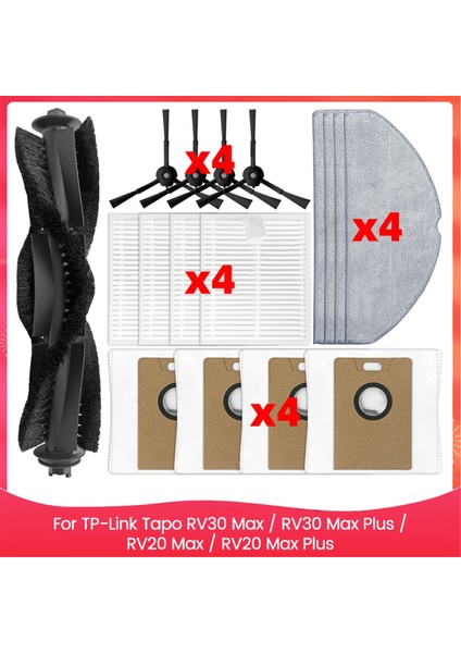 Tp-Link Tapo RV30 Max / RV30 Max Plus / RV20 Max / RV20 Max Plus Parçaları Yan Fırça Hepa Filtre Paspas Pedleri Toz Torbaları (Yurt Dışından)